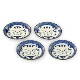 4pc Kozara small plate -Seigaiha Neko Blue **SP