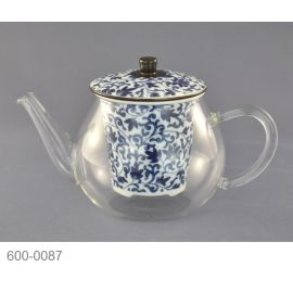 Glass Tea Pot w/Arita strainer -Karakusa 有田焼 唐草