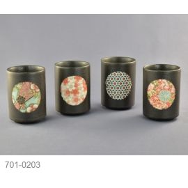 Tea cup set/4 -Marumon Red 丸紋