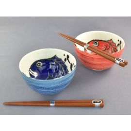 Pair Bowl Set w/Chopsticks -Mede.Tai(D13cm)　めでたい