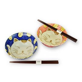 Pair bowl set w/chopsticks -Senryo Neko 千両ネコ