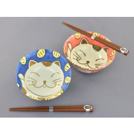 Pair bowl set w/chopsticks -Senryo Neko 千両ネコ