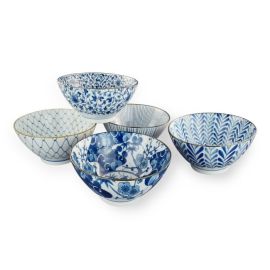 Donburi Bowl Set/5 -Sori Ai Egawari 藍絵変り