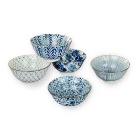 Donburi Bowl set/5 -Ai Egawari 藍絵変り