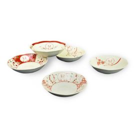 Shallow Bowl Set/5 -Akae Usagi 赤絵うさぎ