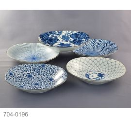 Deep Plate Set/5 -Ai Egawari (L22cm)　藍絵変わり
